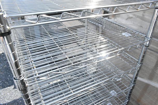 Chrome finish 10-tier wire shelving unit, excellent condition, requires buyer dismantling for shipping.
