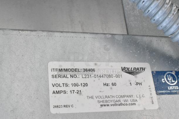 Vollrath 36406 stainless steel commercial 4 bay drop-in steam table, 100-120 volts, 1 phase, condition shown, with label.