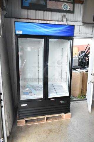 Brand new Avantco 178GDC40HCB 48" merchandiser refrigerator, swing glass doors, LED lighting, minor dents, 115V, 1 phase.
