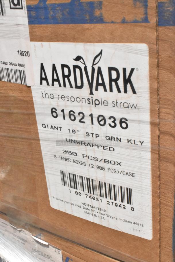 Box of Aardvark 10" unwrapped straws, 2,800 pieces/case. Scratch and dent condition. Made in USA.