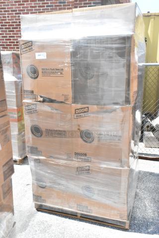 Pallet of 40 boxes of Dixie D9550B black plastic dome lids, shrink-wrapped, labeled for PerfectTouch cups, new condition.