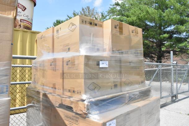 16 boxes of 46120F300NPLS Pulp Plus 20 oz containers, brand new, scratch and dent, wrapped on a pallet.