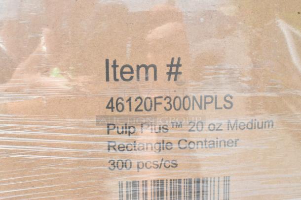 16 brand new scratch and dent boxes of Pulp Plus 20 oz medium rectangle containers, 46120F300NPLS, 300 pcs per case.
