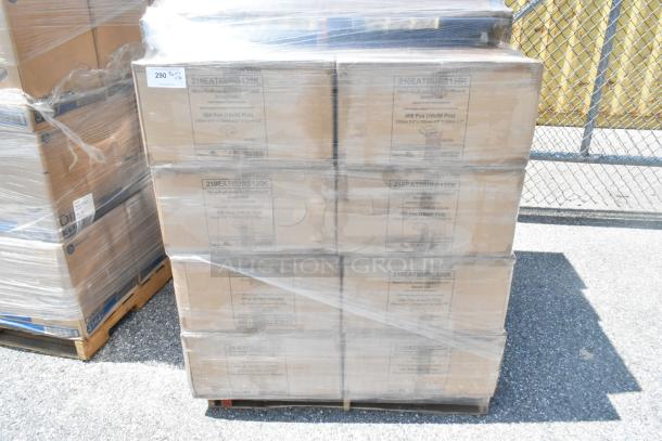16 brand new boxes of 210EATBURG135K Micro Kraft Burger Boxes, each with 500 pieces, on a pallet.
