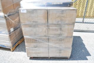 16 brand new boxes of 210EATBURG135K Micro Kraft Burger Boxes, each with 500 pieces, on a pallet.