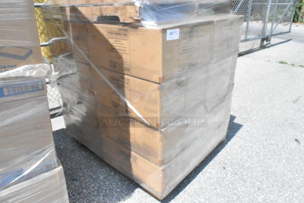 16 new scratch and dent boxes of 210EATBURG135K Micro Kraft Burger Boxes, shrink-wrapped, perfect for bulk purchase.