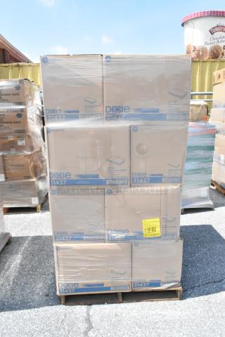 20 boxes of Dixie 31437 1/8 Fold 2 Ply Dinner Napkins on pallet, brand new, marked as scratch and dent.