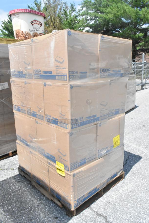 Pallet of 20 brand new boxes of Dixie 31437 1/8 fold 2-ply dinner napkins, scratch and dent condition.