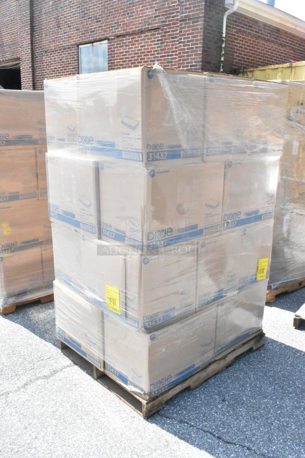 20 boxes of Dixie 31437 1/8 Fold 2 Ply Dinner Napkins on a pallet, brand new, with scratch and dent packaging.