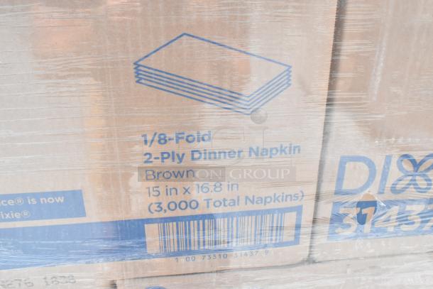 20 boxes of Dixie 31437 1/8 Fold 2-Ply Dinner Napkins, brown, 15"x16.8", 3,000 napkins total, brand new, minor box damage.