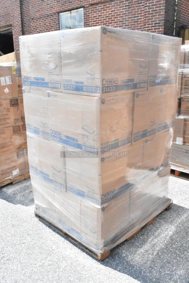 Pallet of 20 boxes of Dixie 31437 1/8 Fold 2-Ply Dinner Napkins, scratch and dent condition, shrink-wrapped.