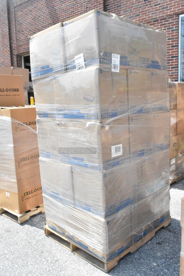Pallet with 25 boxes of Dixie 31437 1/8 fold 2-ply dinner napkins, brand new scratch and dent. Multiples of 25 times your bid.