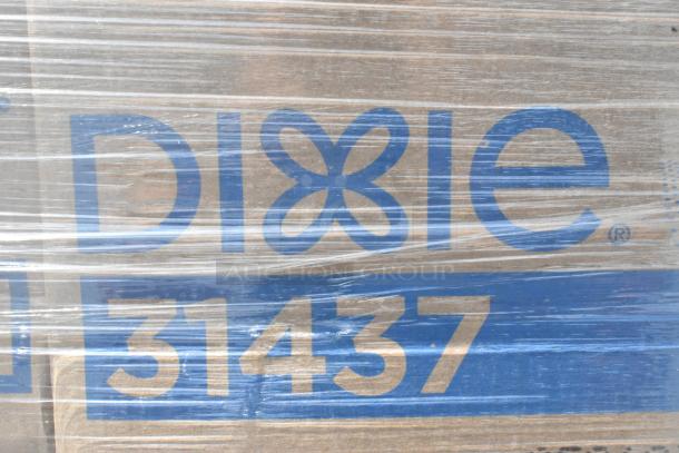25 boxes of Dixie 31437 1/8 fold 2-ply dinner napkins, brand new, minor scratches and dents visible, wrapped for auction.