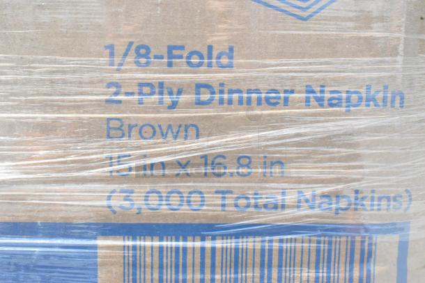25 boxes of Dixie 31437 1/8 Fold 2-Ply Dinner Napkins, 3000 total, in brown, new condition, scratch and dent.