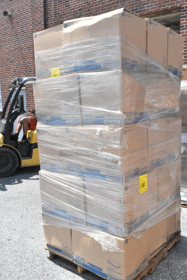 Pallet of 25 Dixie 31437 dinner napkin boxes, brand new scratch and dent, wrapped in plastic for auction.