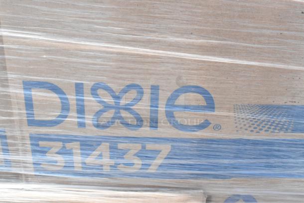Pallet of 25 new scratch and dent boxes of Dixie 31437 1/8 fold 2-ply dinner napkins wrapped in plastic.