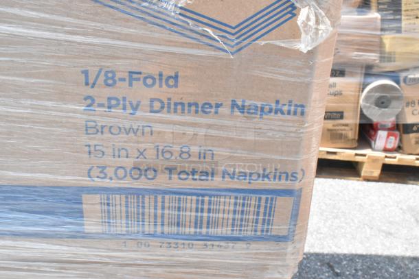 25 boxes of 1/8 Fold 2-Ply Brown Dinner Napkins, Dixie 31437, 15"x16.8", 3,000 napkins total, new, scratch and dent.