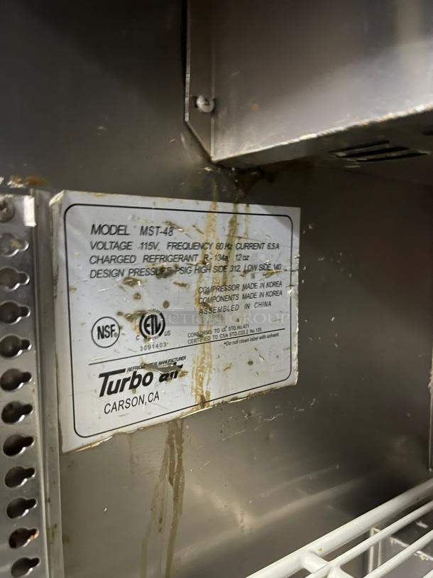 Turbo Air MST-48-N M3 Series 48" 2 Door Stainless Steel Refrigerated Sandwich Prep Table - Image 6 of 6