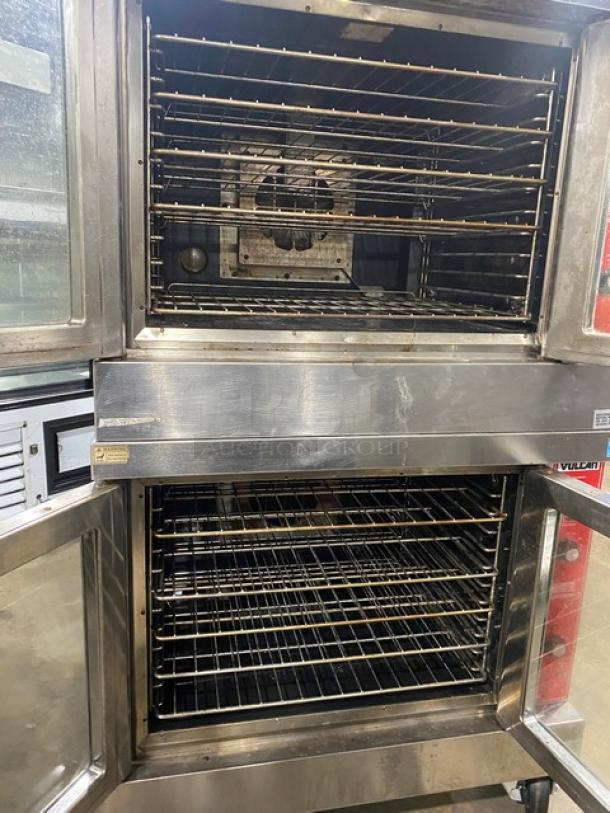 Vulcan Commercial Stainless Steel Natural Gas Powered Double Stacked Convection Oven! Energy Star Certified! With Wired Oven Racks! Model: VC4GD-10 SN: 54-1040306! On Casters! 2X Your Bid Makes One Unit! - Image 5 of 11