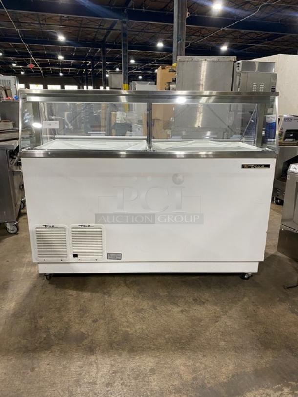 True Commercial White 67" Ice Cream/Frozen Yogurt Dipping Cabinet Freezer! With Serve Over Sneeze Guard! With Poly Coated Wire Racks! Model: TDC-67 SN: 7889412! 115V 1 Phase! On Casters! - Image 1 of 7