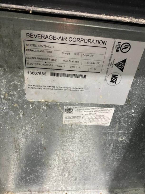 Beverage-Air Commercial Black Powder Coated 80" Deep Well Bottle Cooler! With Stainless Steel Interior & Triple Slide-Back Top Lids! With Poly Coated Wire Racks! Model: DW79HC-B SN: 13007656! 115V 1 Phase! - Image 7 of 8