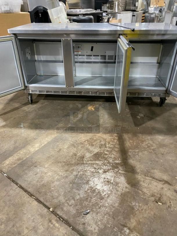 Beverage-Air Commercial Stainless Steel 3 Door 72" Flat-Top Worktop Refrigerator! Model: WTR72AY SN: 10701701! 15V 1 Phase! On Casters! - Image 7 of 10