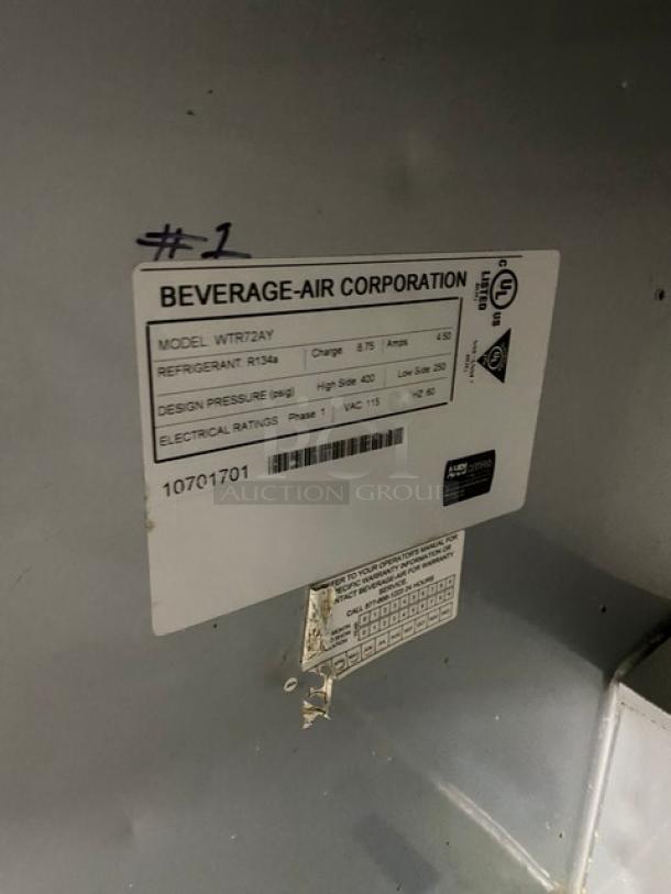 Beverage-Air Commercial Stainless Steel 3 Door 72" Flat-Top Worktop Refrigerator! Model: WTR72AY SN: 10701701! 15V 1 Phase! On Casters! - Image 9 of 10