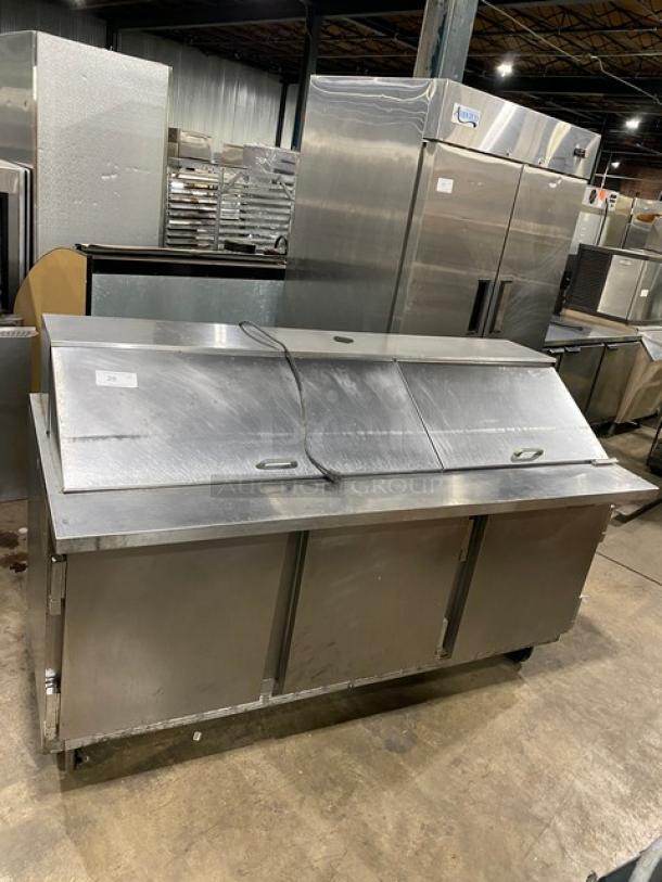 Beverage-Air Commercial Stainless Steel 3 Door Refrigerated Bain Marie Style Mega Top Salad/Sandwich Prep Table! Model: SP72-30M SN: 7600667! 115V 1 Phase! On Casters! - Image 1 of 9