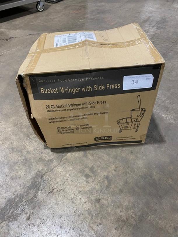 BRAND NEW! Carlisle Commercial Yellow Heavy Duty 26 Qt. Mop Bucket! With Side Press Wringer! On Casters! - Image 1 of 2