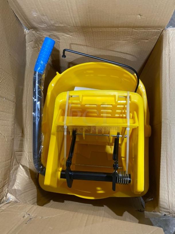 BRAND NEW! Carlisle Commercial Yellow Heavy Duty 26 Qt. Mop Bucket! With Side Press Wringer! On Casters! - Image 2 of 2