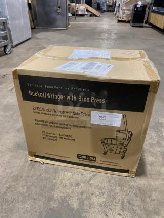BRAND NEW! Carlisle Commercial Yellow Heavy Duty 26 Qt. Mop Bucket! With Side Press Wringer! On Casters!