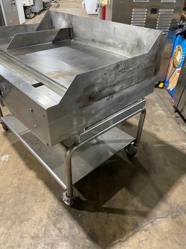 WoodStone Commercial Stainless Steel Natural Gas Powered Countertop Plancha Flat Griddle! With Back & Side Splash! With Single Undershelf Equipment Cart! On Casters! - Image 2 of 10