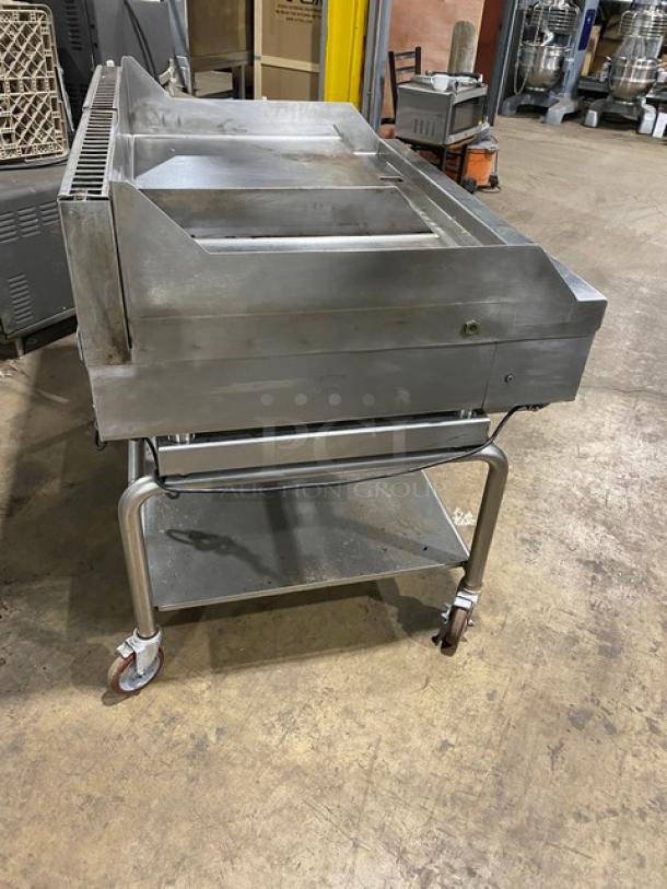 WoodStone Commercial Stainless Steel Natural Gas Powered Countertop Plancha Flat Griddle! With Back & Side Splash! With Single Undershelf Equipment Cart! On Casters! - Image 3 of 10