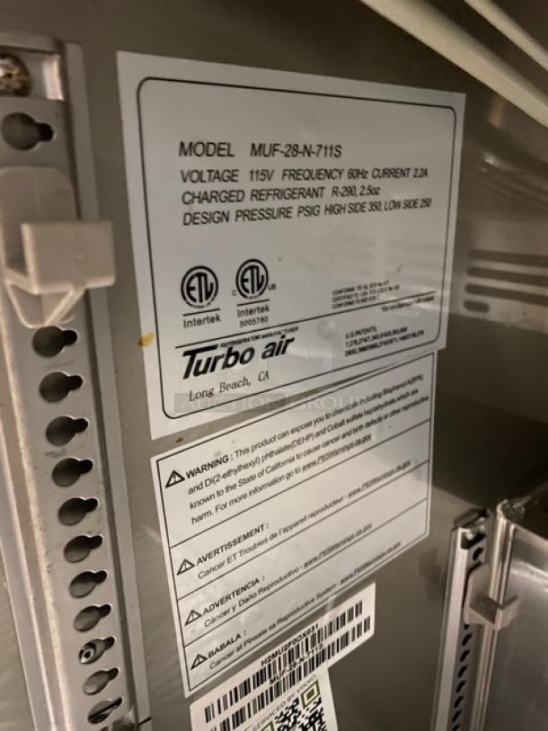 Turbo Air M3 Series Commercial Stainless Steel Solid Single Door Undercounter Freezer! With Poly Coated Wire Racks! Model: MUF-28-N-711S SN: H2MU2F0DX031! 115V! On Casters! - Image 6 of 7
