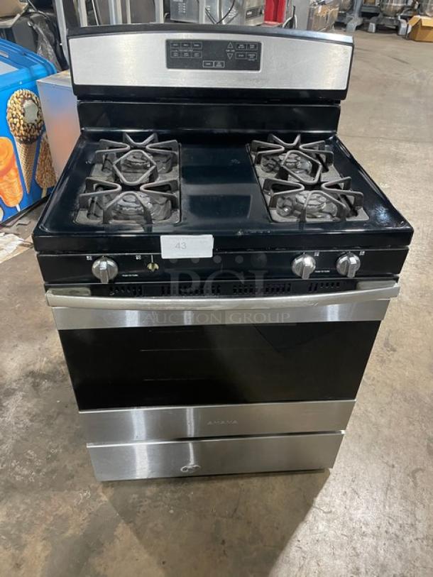 Amana Commercial Stainless Steel/Black Coated Natural Gas Powered 4 Burner Range/Oven Combo! With Digital Push Button Controls! With Wired Oven Rack! - Image 1 of 9