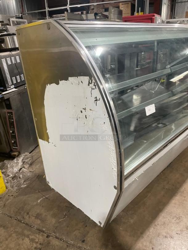 Leader Commercial Stainless Steel Curved Glass 96" Refrigerated Multi-Tier Deli Merchandiser Display Showcase! With Rear Double Sliding Glass Doors! With Lower Overstock Storage! Model: NRHD96R SN: PV11S3001! 115V 1 Phase! - Image 2 of 9