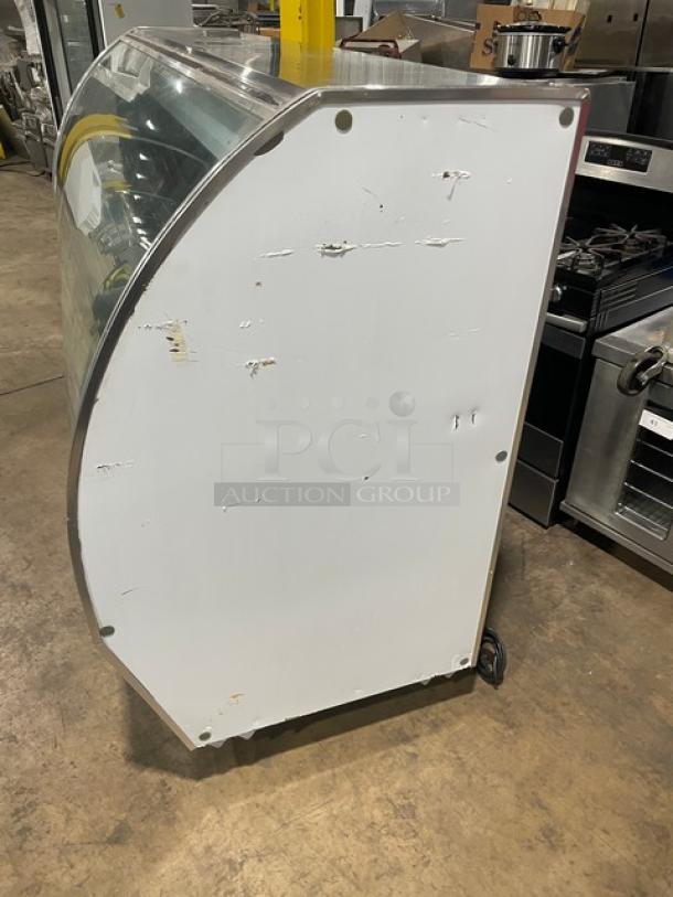 Leader Commercial Stainless Steel Curved Glass 96" Refrigerated Multi-Tier Deli Merchandiser Display Showcase! With Rear Double Sliding Glass Doors! With Lower Overstock Storage! Model: NRHD96R SN: PV11S3001! 115V 1 Phase! - Image 3 of 9