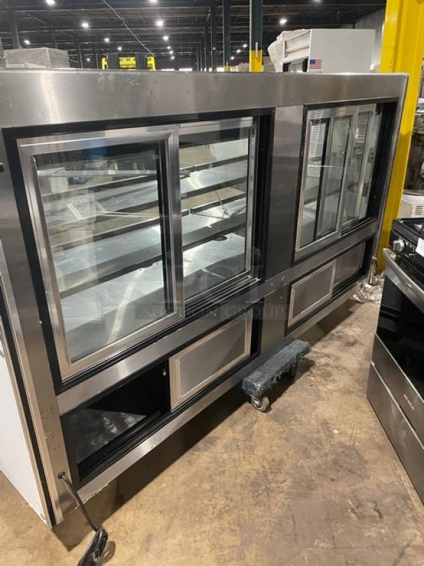 Leader Commercial Stainless Steel Curved Glass 96" Refrigerated Multi-Tier Deli Merchandiser Display Showcase! With Rear Double Sliding Glass Doors! With Lower Overstock Storage! Model: NRHD96R SN: PV11S3001! 115V 1 Phase! - Image 4 of 9
