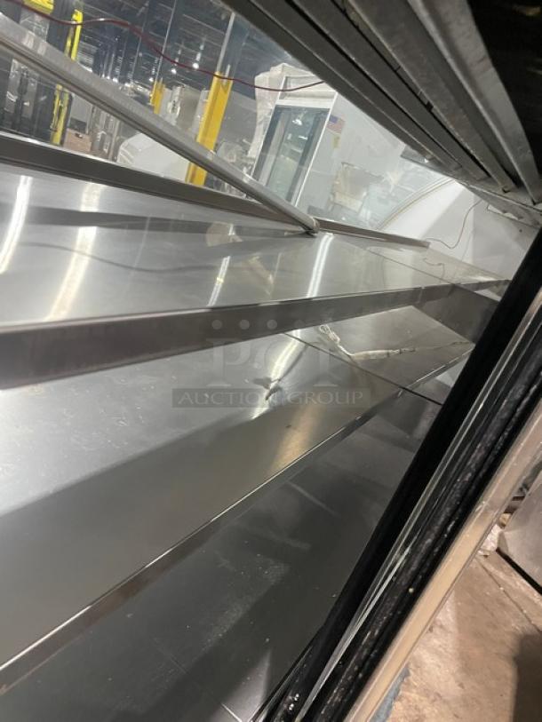 Leader Commercial Stainless Steel Curved Glass 96" Refrigerated Multi-Tier Deli Merchandiser Display Showcase! With Rear Double Sliding Glass Doors! With Lower Overstock Storage! Model: NRHD96R SN: PV11S3001! 115V 1 Phase! - Image 5 of 9