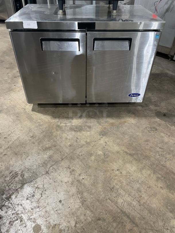 Atosa! 2021! Late Model! Commercial Stainless Steel 2 Door Undercounter Worktop Refrigerator! Energy Star Certified! With Poly Coated Wire Racks! Model: MGF8402GR SN: MGF8402GRAUS1T0321043000C40030! 115V 1 Phase! On Casters! - Image 1 of 7