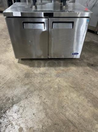 Atosa! 2021! Late Model! Commercial Stainless Steel 2 Door Undercounter Worktop Refrigerator! Energy Star Certified! With Poly Coated Wire Racks! Model: MGF8402GR SN: MGF8402GRAUS1T0321043000C40030! 115V 1 Phase! On Casters!
