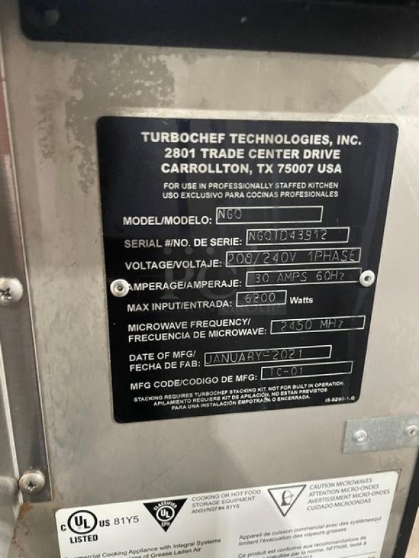 TurboChef! 2021! Late Model! Chipotle Style Commercial Black Electric Powered Countertop Cook Press Edition Ventless Rapid Cook Turbo Oven! With Crank Bar! Model: NGO SN: NGOTD43912! 208/240V 1 Phase! On Legs! - Image 5 of 9