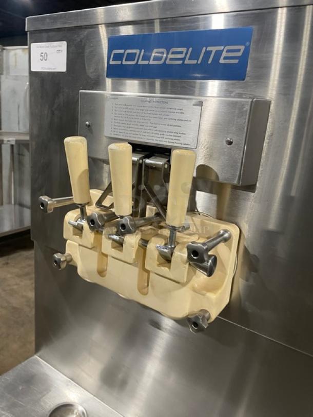 Nice! ColdElite Commercial Stainless Steel Electric Powered Dual Flavor & Twist Soft Serve Ice Cream/Frozen Yogurt Machine! Model: UF820-2 SN: 225881! 208V 3 Phase! On Casters! - Image 5 of 11