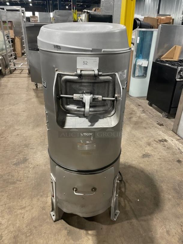 Hobart Model 6460C commercial potato peeler, 60 lb capacity, electric 115V, on legs, with stand, in working condition.