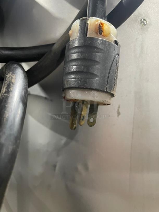 Hobart 6460C commercial potato peeler plug, 115V, showing moderate wear, indicating operational condition.