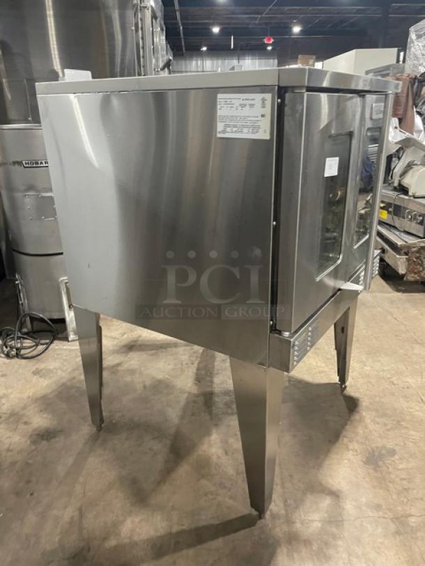 U.S. Range Garland Summit Series stainless steel convection oven, model SUME100, thermostatic controls, wired racks, on legs.