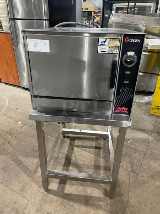Groen Hyper Steam Series HY-3E Convection Steamer, stainless steel, electric, 3 pan capacity, on open base stand.