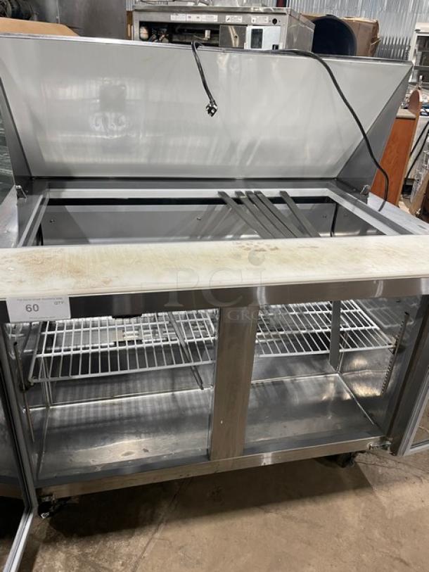 Cold Line Commercial Stainless Steel 2 Door Refrigerated Bain Marie Style Salad/Sandwich Prep Table! With Poly Coated Wire Racks! With Removable Cutting Board! Model: SCLM2-E-HC SN: 6078423918040801! 115V! On Casters! - Image 5 of 8