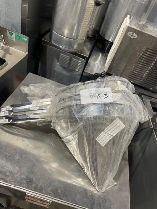 NEW Winco CCS-12C China Cap Strainer, 12" perforated mesh, commercial-grade, wrapped in plastic, with product tag.