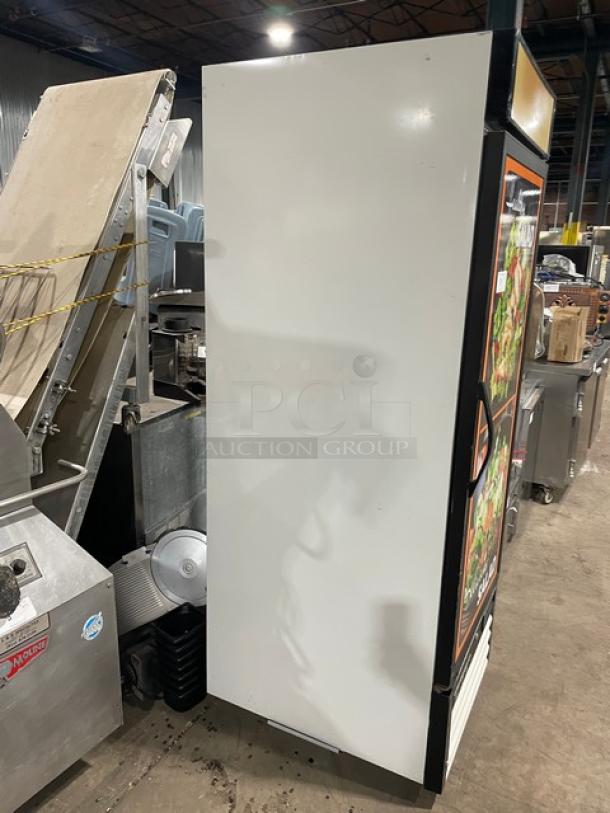 Maxx Cold commercial single glass swing door refrigerator, Model MXM1-23R, Energy Star certified, with poly coated wire racks.